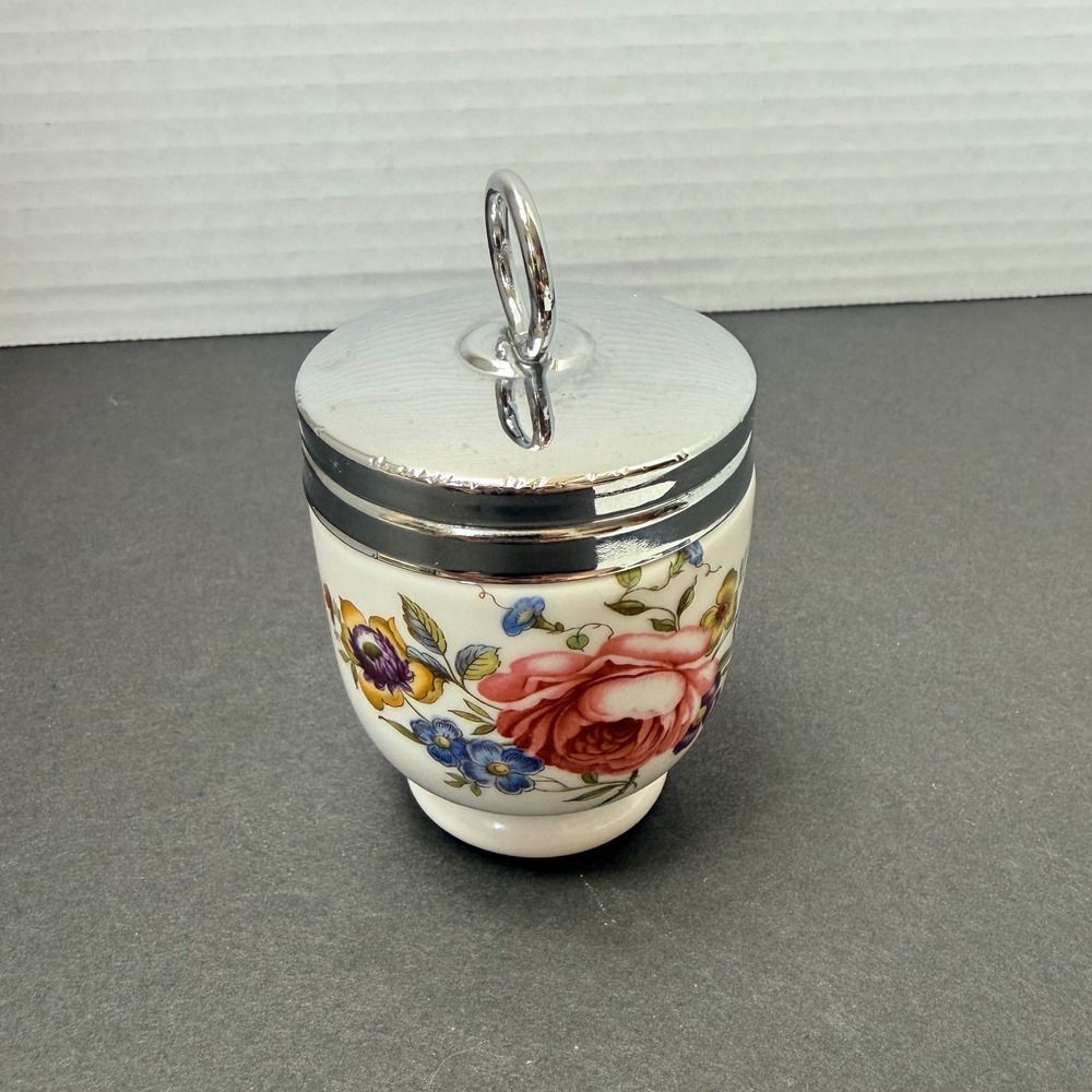 Royal Worcester Porcelain Egg Coddler Standard Size Floral Rose Made in England